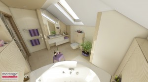 łazienka w Bochni, akcent w postaci fioletowych ozdób